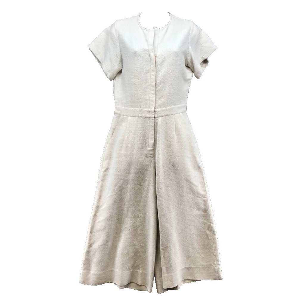 Jeune Otte Linen Wide Leg Crop Jumpsuit Womens Small Ivory‎ Old Money Minimalist